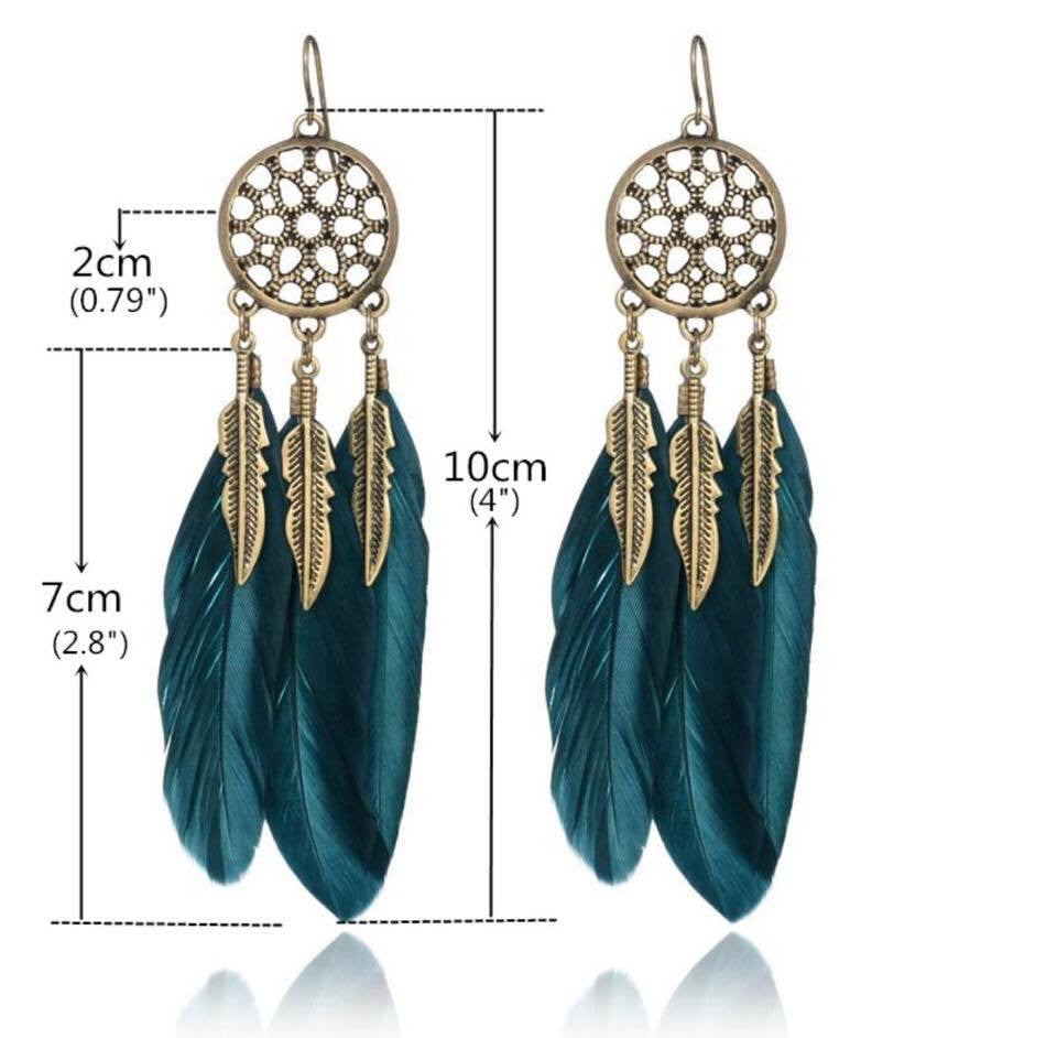 Dream Catcher Hollow out Vintage Leaf Feather Dangle Bohemia Style Earrings