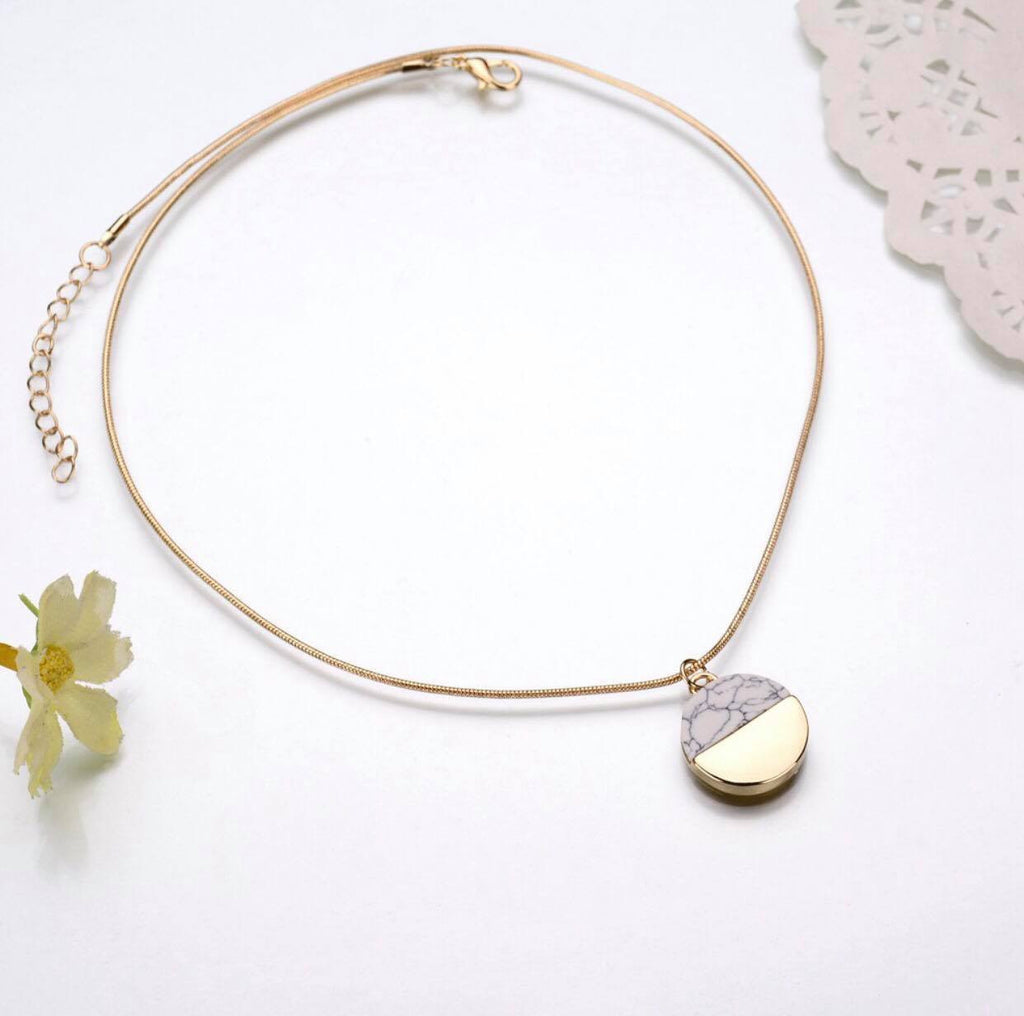 Gold Plated Chain Simple Round White Faux Stone Pendants