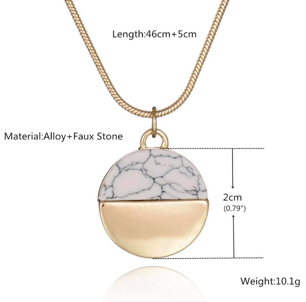 Gold Plated Chain Simple Round White Faux Stone Pendants