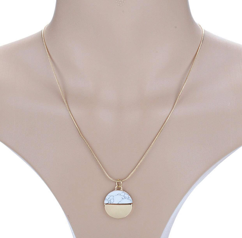 Gold Plated Chain Simple Round White Faux Stone Pendants