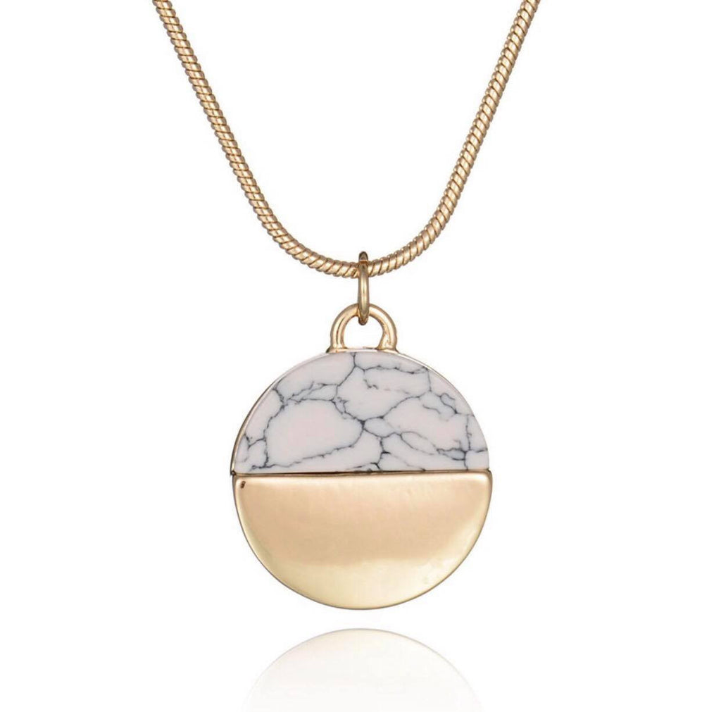 Gold Plated Chain Simple Round White Faux Stone Pendants