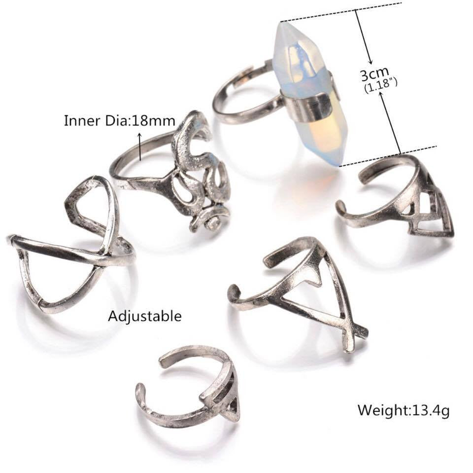Retro Punk Ring Set Vintage Hollow Antique Silver Plated Lucky midi Rings  6PCS/Set