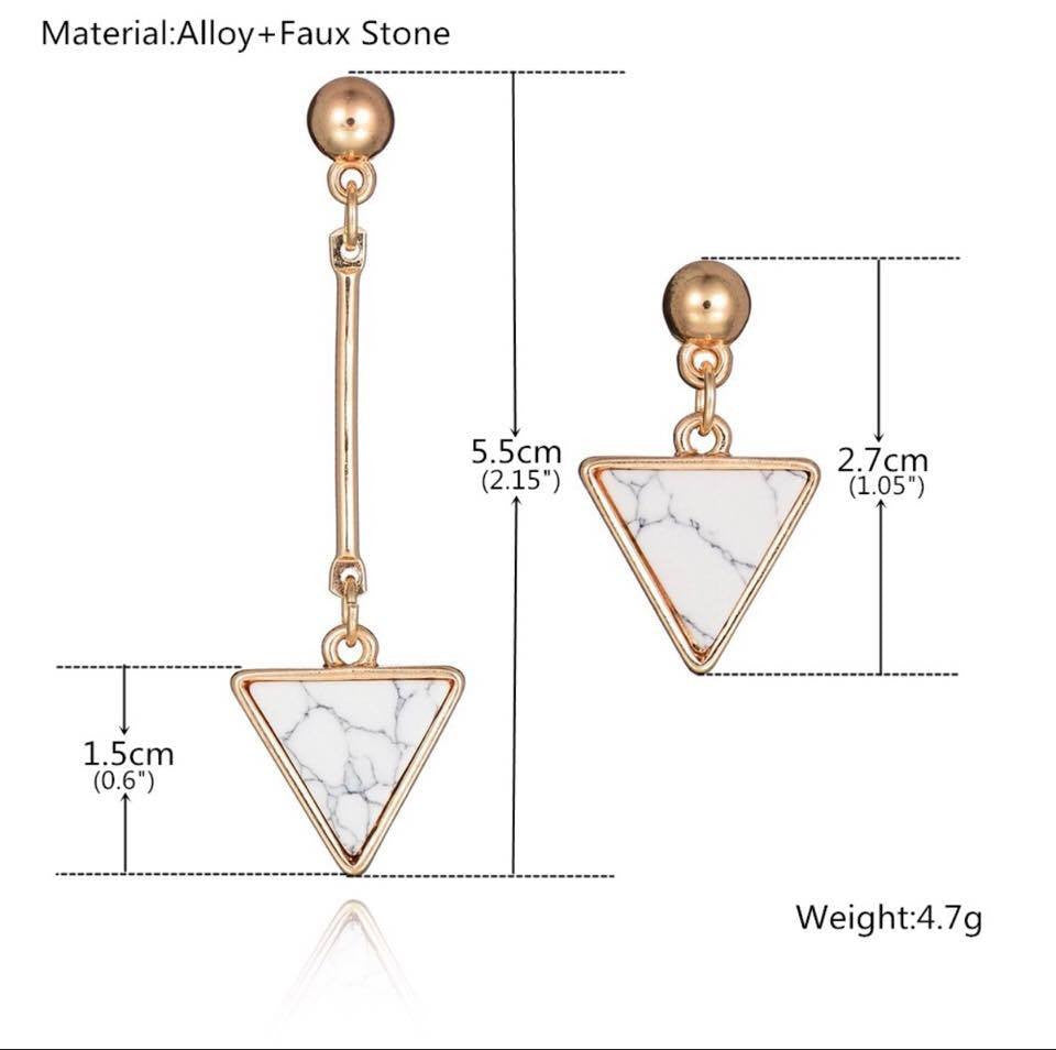 Geometric Triangle Marble Faux Stone Asymmetry Long Drop Dangle Earrings