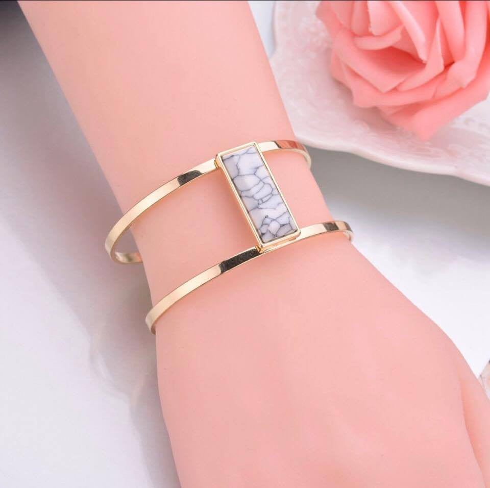 Geometric Rectangle Faux Stone Wide Open Cuff Bracelets Bangle