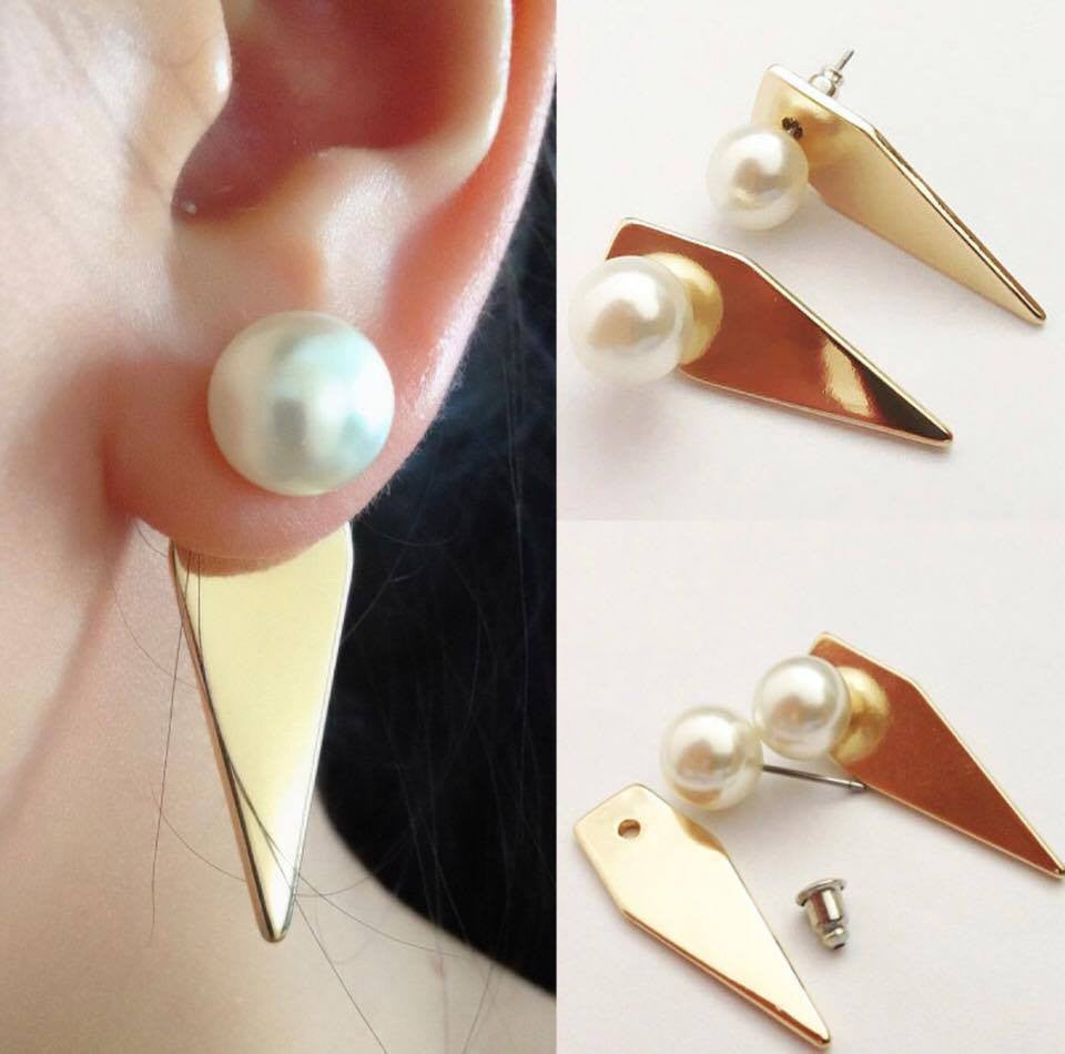Casual Geometric Triangle Created Pearls Flat Back Swing Earrings