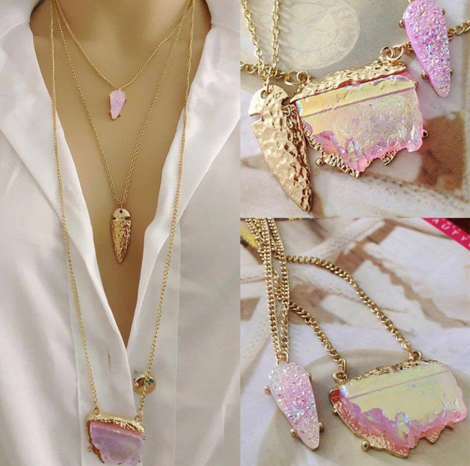 Three Multi Layer Neon Geometric Faux Stone Necklace