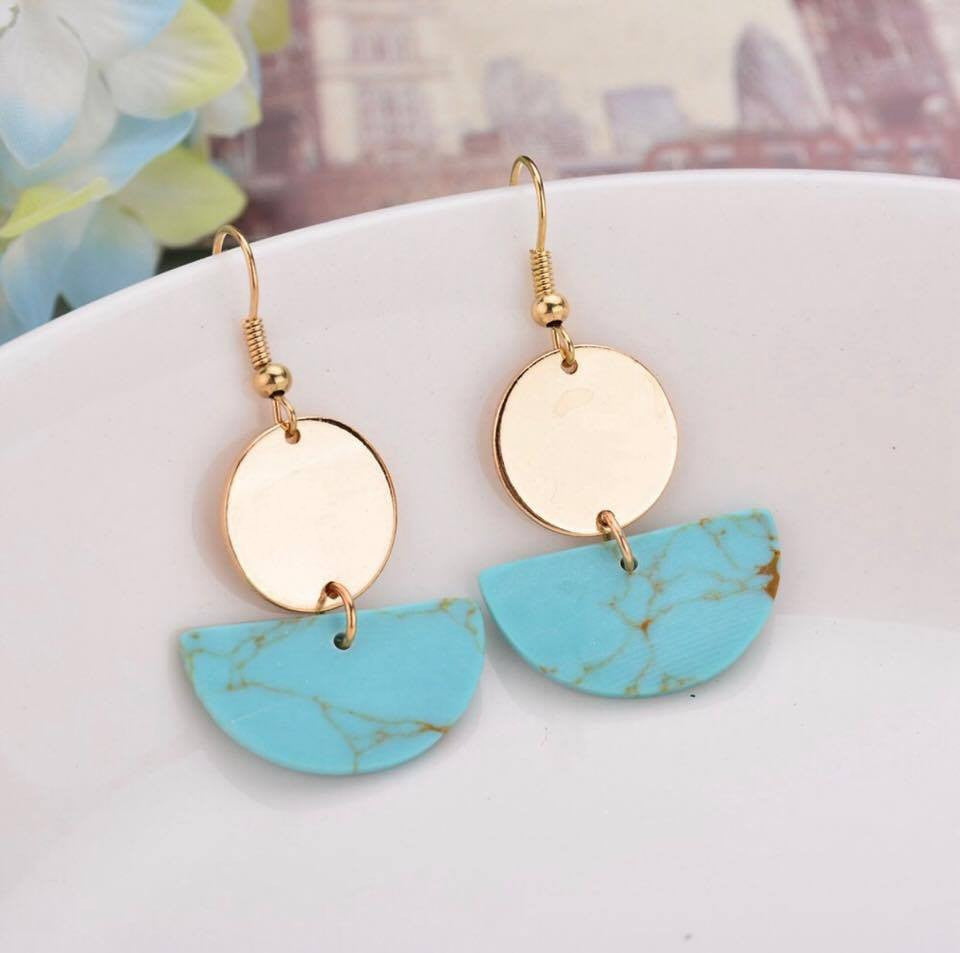 Dangle Earrings Gold Plated Red/Black/White Faux Stone Geometric Long Drop