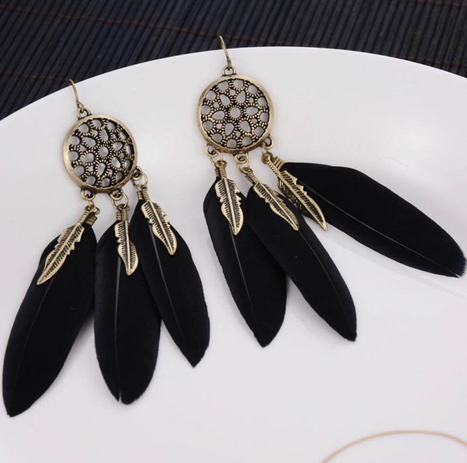 Dream Catcher Hollow out Vintage Leaf Feather Dangle Bohemia Style Earrings