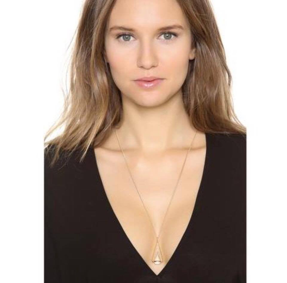 Gold Plated Clear/ Black Geometric Triangle Crystal Stone Long Necklace