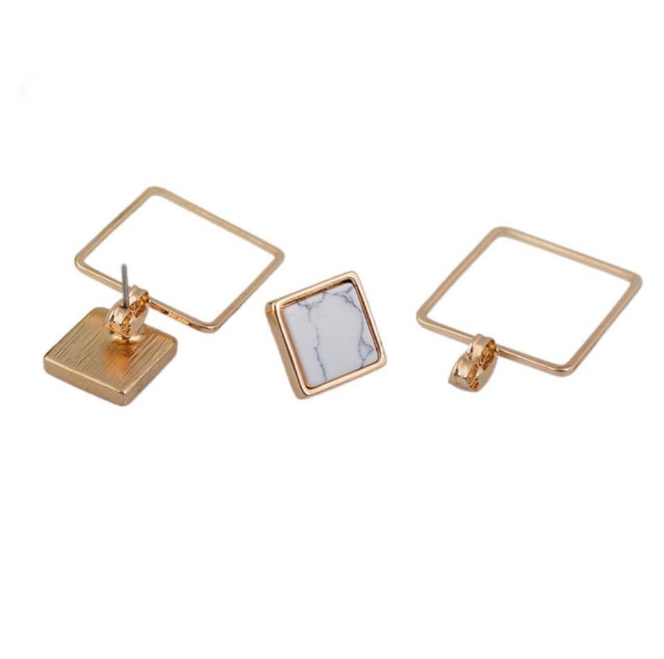 Stud Earrings Geometric Round/Square/Triangle Faux Marbled Stone