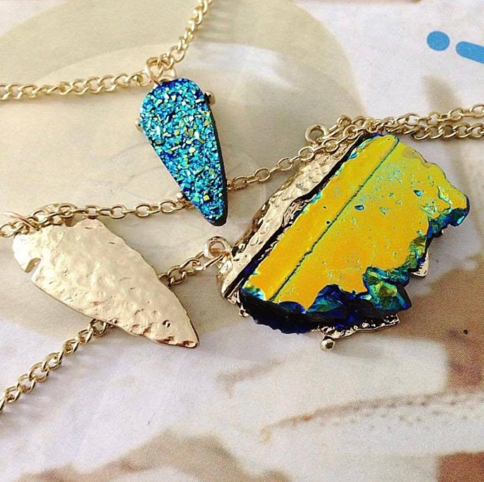 Three Multi Layer Neon Geometric Faux Stone Necklace