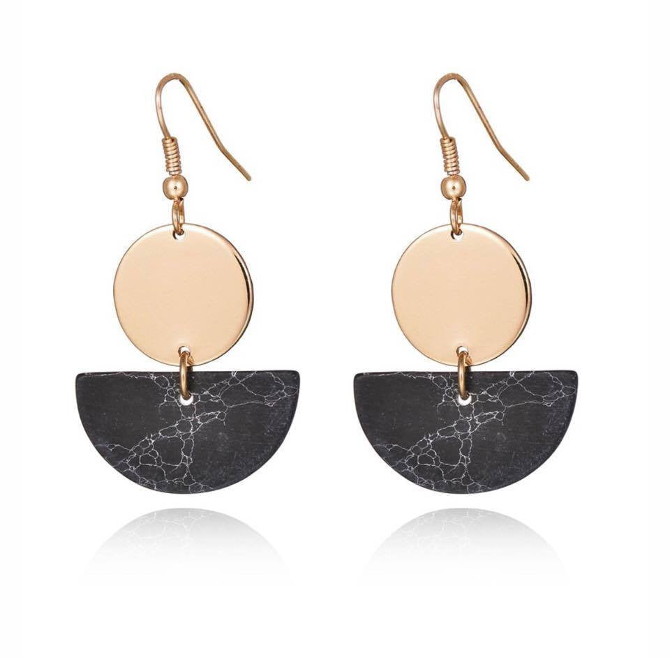Dangle Earrings Gold Plated Red/Black/White Faux Stone Geometric Long Drop