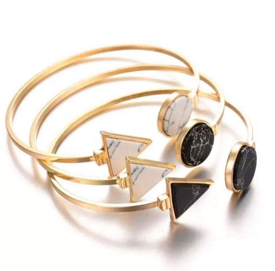 Gold Plated Cuff Bangles 2 Colors Open Bangle With Stone