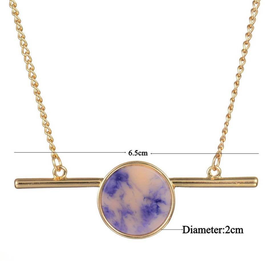 Matchstick Bar Round Faux Marbleized Stone Short Choker Necklace