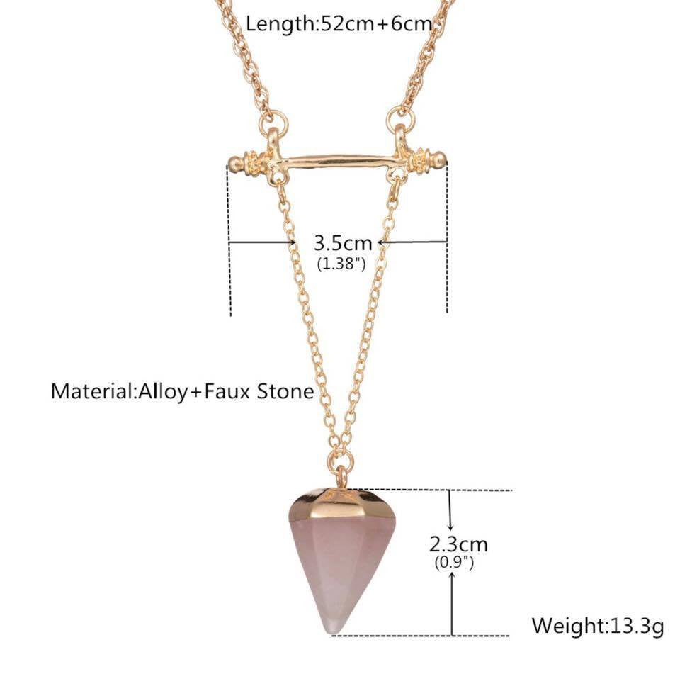 Gold Long Chain Geometric Triangle Faux Stone Pendant Necklace