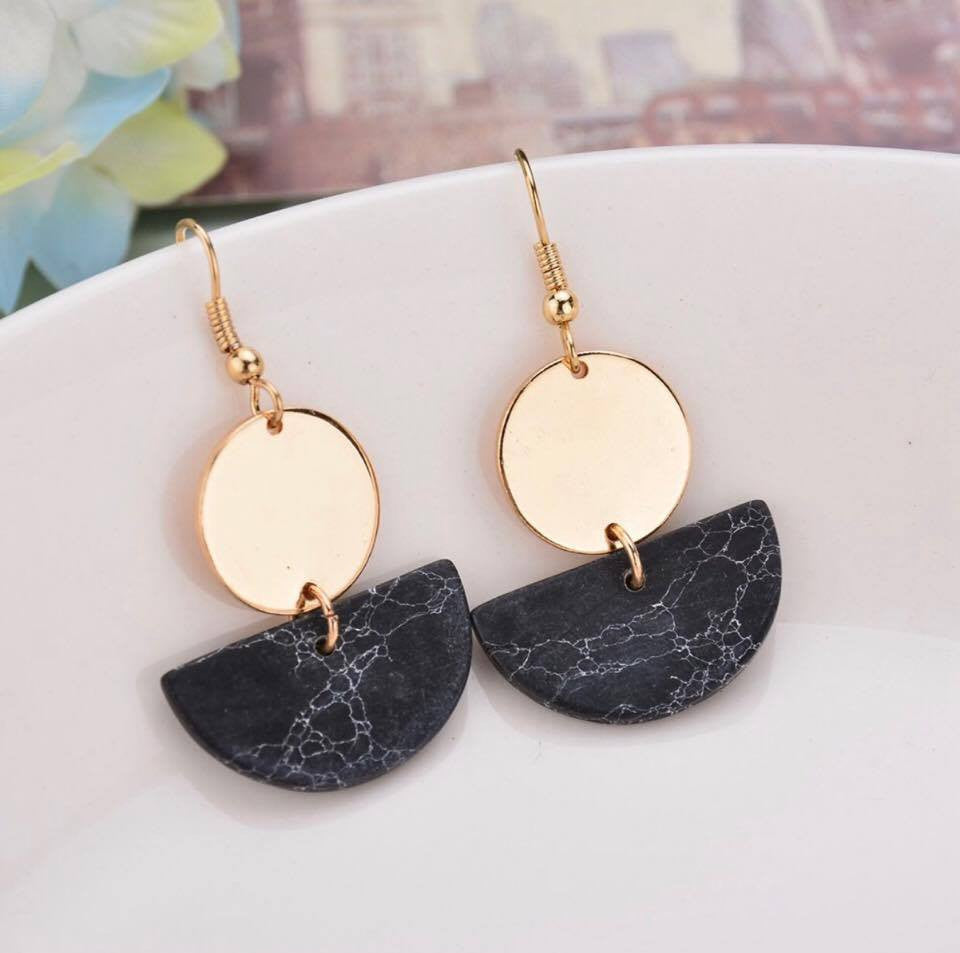 Dangle Earrings Gold Plated Red/Black/White Faux Stone Geometric Long Drop