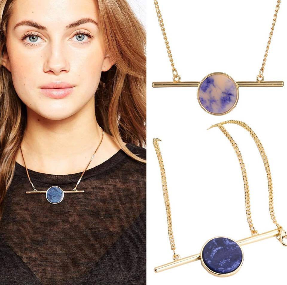 Matchstick Bar Round Faux Marbleized Stone Short Choker Necklace