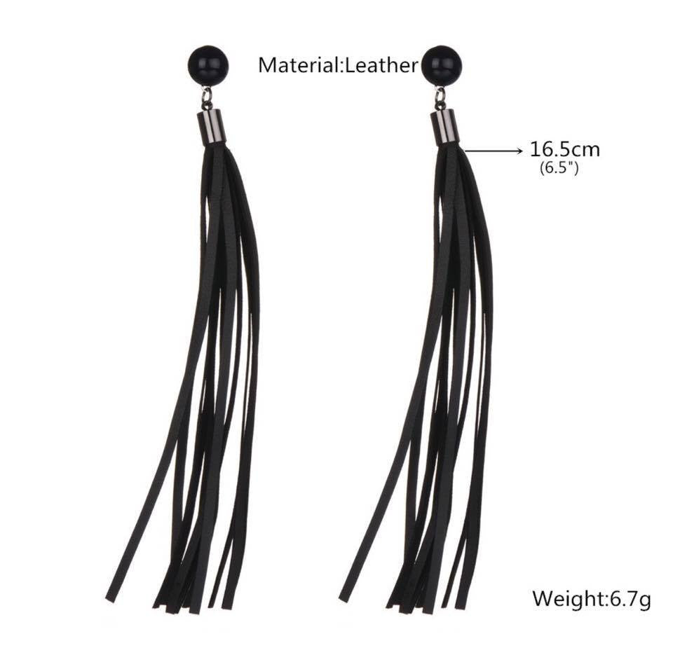 Brinco Franja Faux PU Leather Tassel Ethnic Handmade Long Drop Earrings