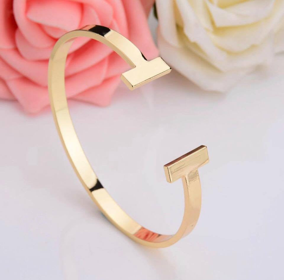 Rock Gold Tone T-Shaped Open Ends Thick Band Copper Metal Vintage Geometric Cuff Bracelet Bangle