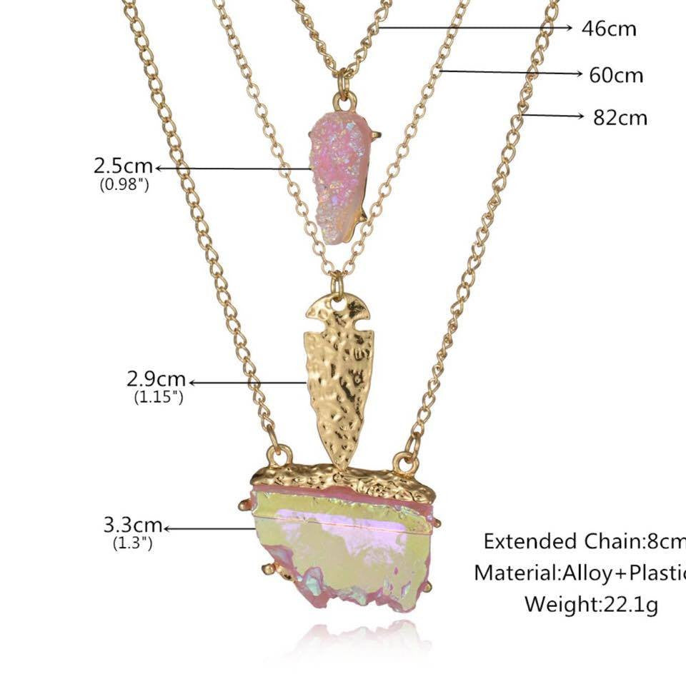 Three Multi Layer Neon Geometric Faux Stone Necklace