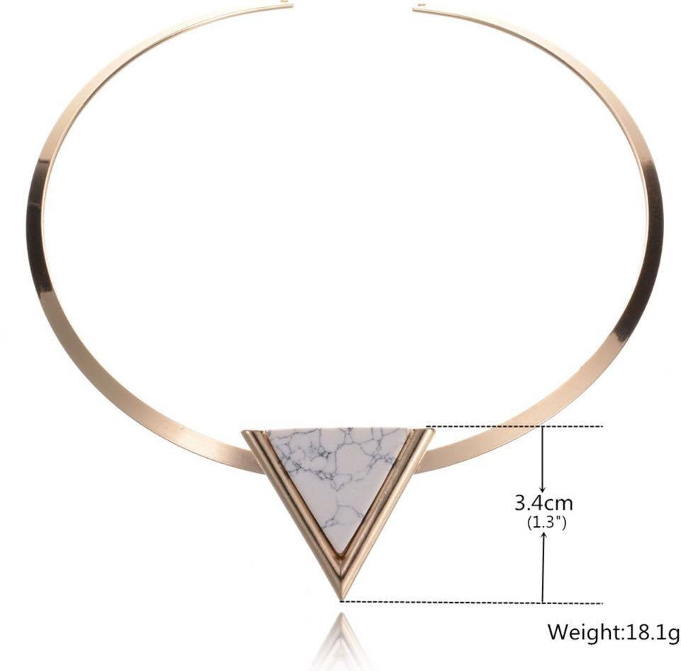 Gold Plated Punk Short Choker Necklaces With Black/White Geometric Triangle Faux Stone