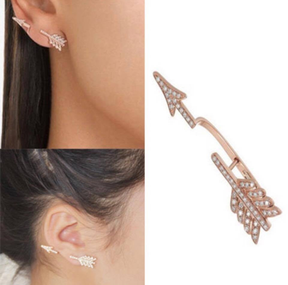 Gold Summer Style Personalised Punk Clear Rhinestone Bow and Arrow Stud Earrings
