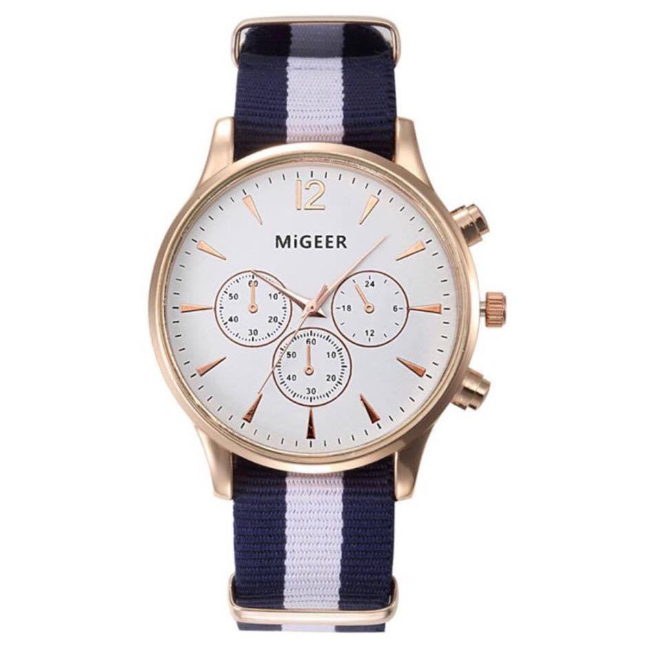 Men's Black & White Strap Casual WristWatch