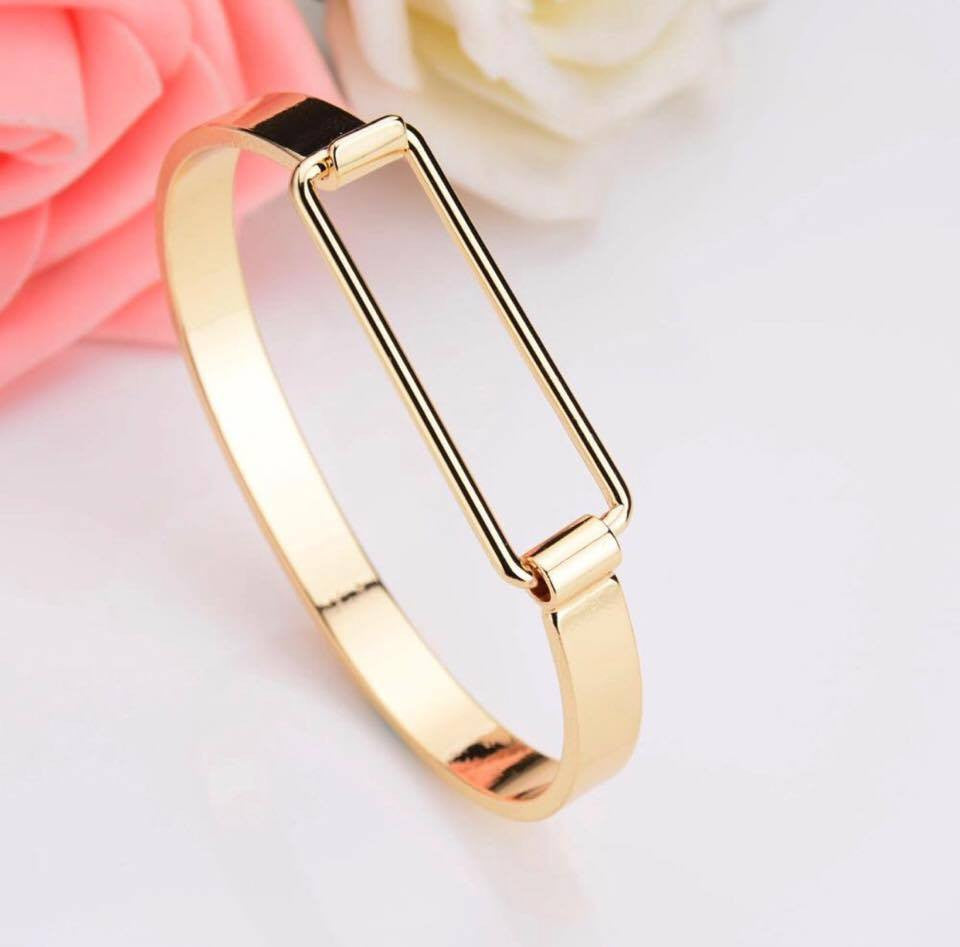 Adjustable Copper Burnished  Rectangle Charm Cuff Bangle Bracelet