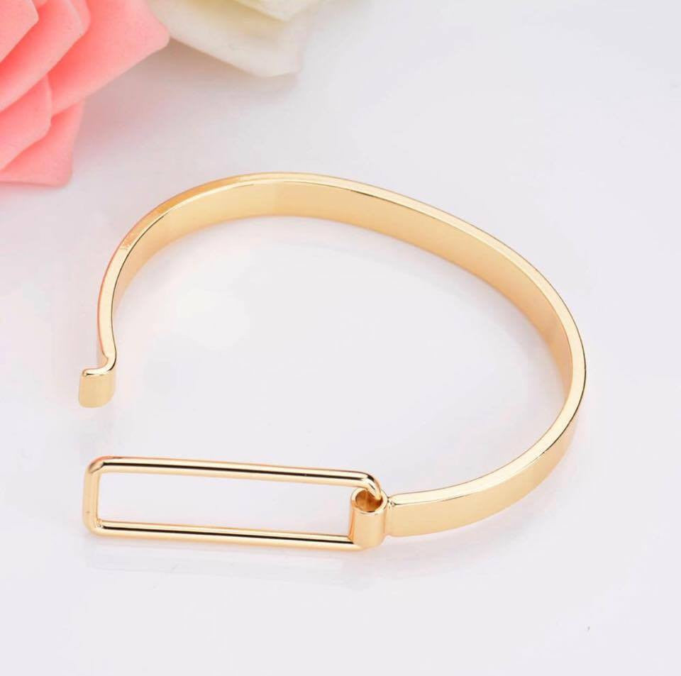 Adjustable Copper Burnished  Rectangle Charm Cuff Bangle Bracelet