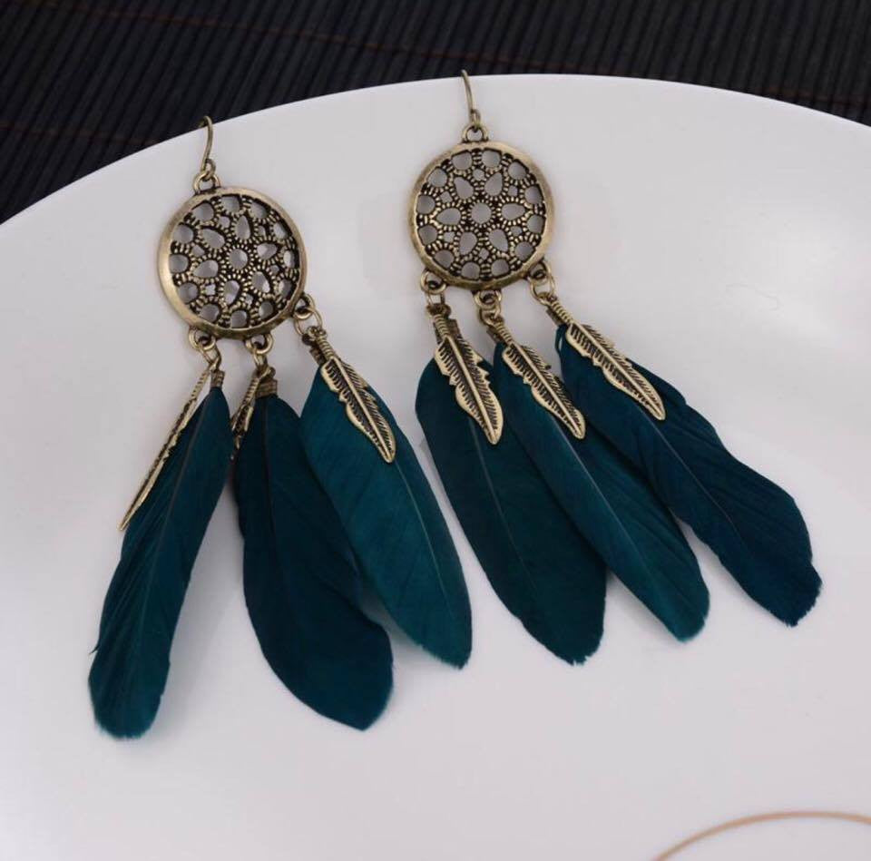 Dream Catcher Hollow out Vintage Leaf Feather Dangle Bohemia Style Earrings