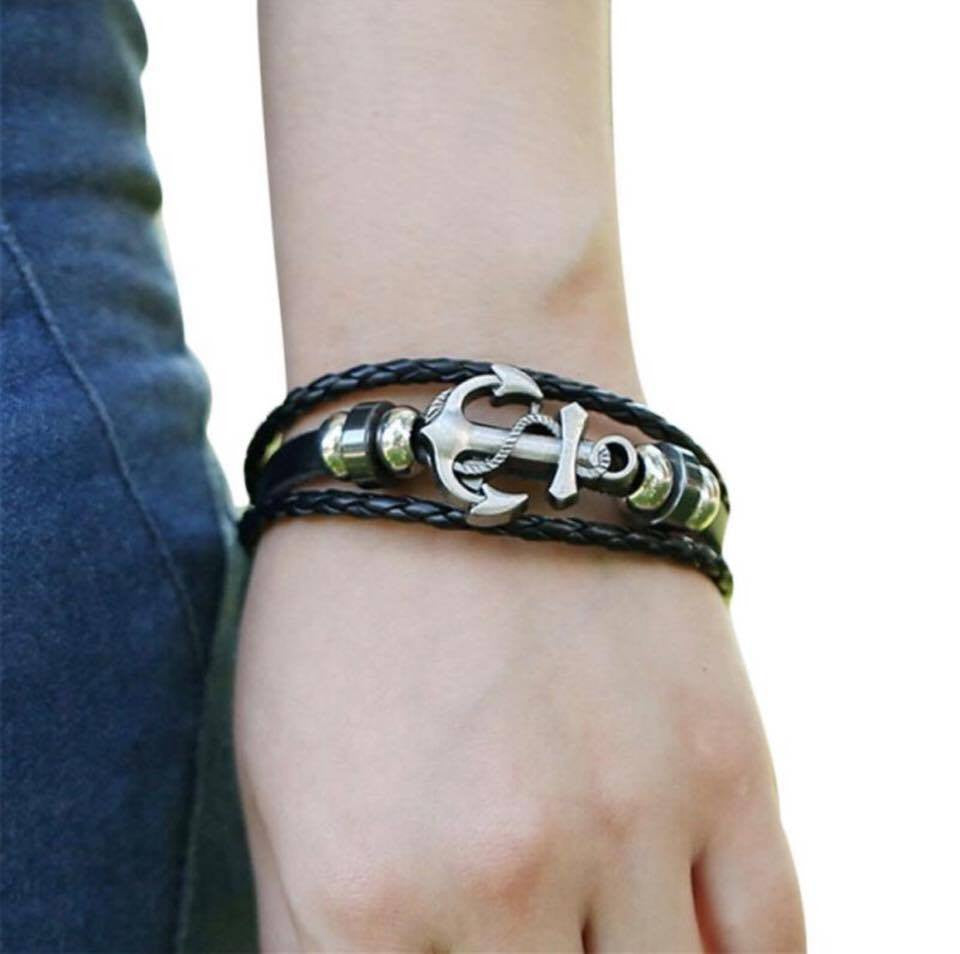 Men's Anchor Design Alloy Leather Rope Chain Bracelet High Quality