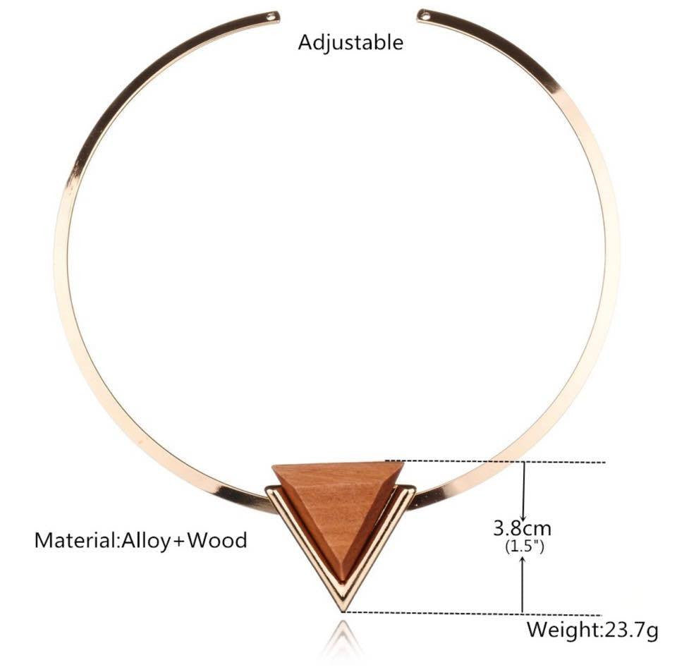 Gold Plated Adjustable Necklace With Triangle Wood Pendant