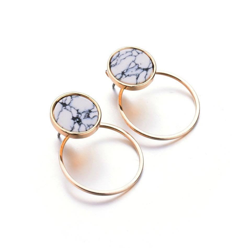 Stud Earrings Geometric Round/Square/Triangle Faux Marbled Stone