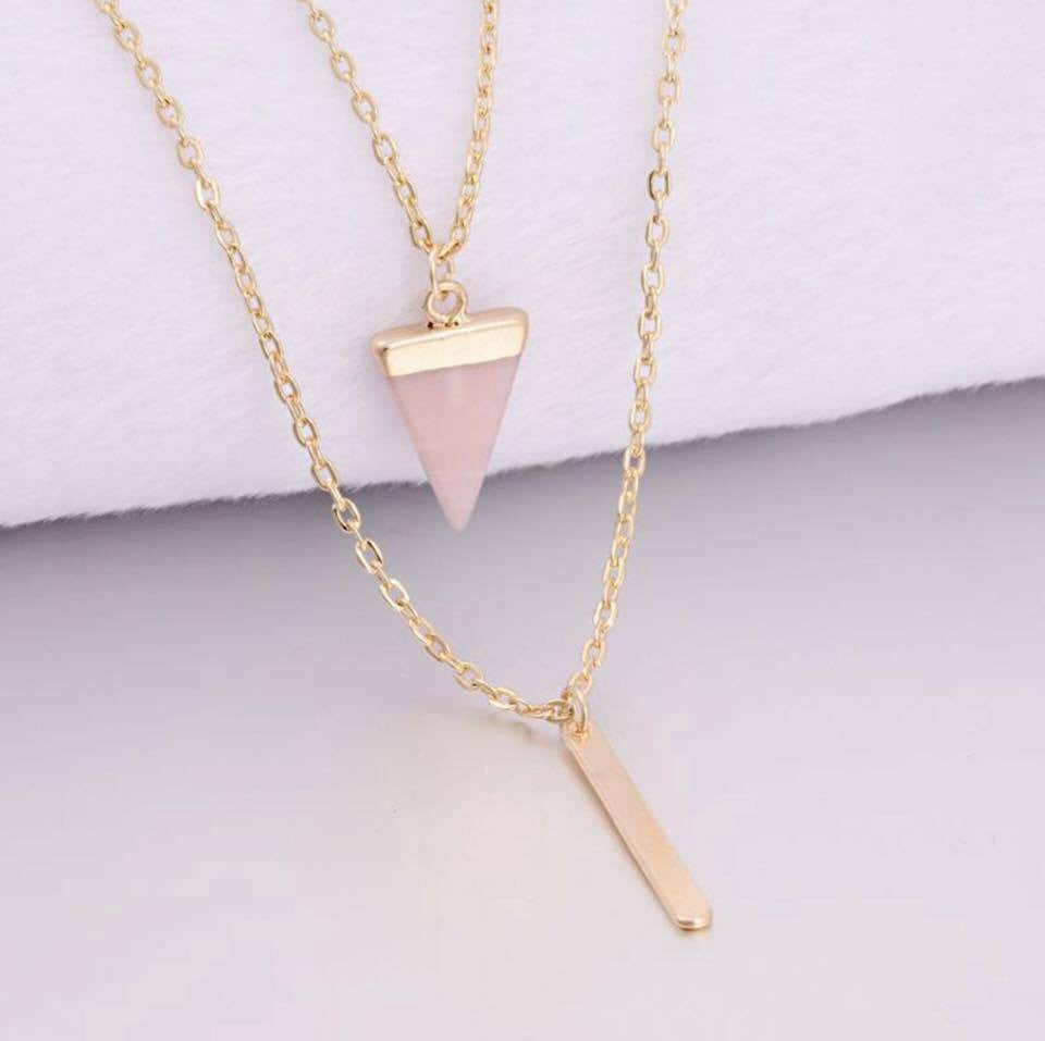 Multi Layer Bar Faux Stone Pendant Necklaces Triangle Black Pink Stone Necklace