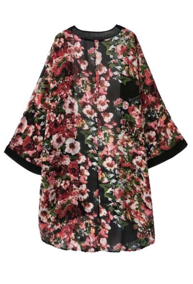 Stylish Casual Vintage Flower Floral Print Chiffon Kimono Cardigan