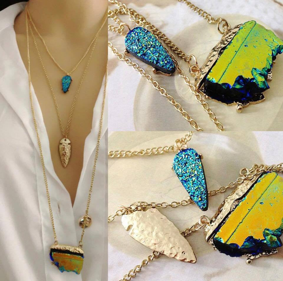 Three Multi Layer Neon Geometric Faux Stone Necklace
