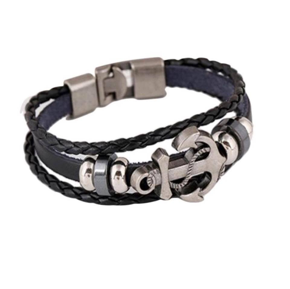 Men's Anchor Design Alloy Leather Rope Chain Bracelet High Quality
