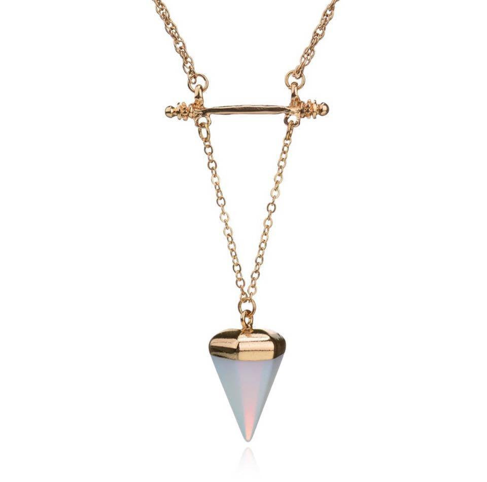 Gold Long Chain Geometric Triangle Faux Stone Pendant Necklace