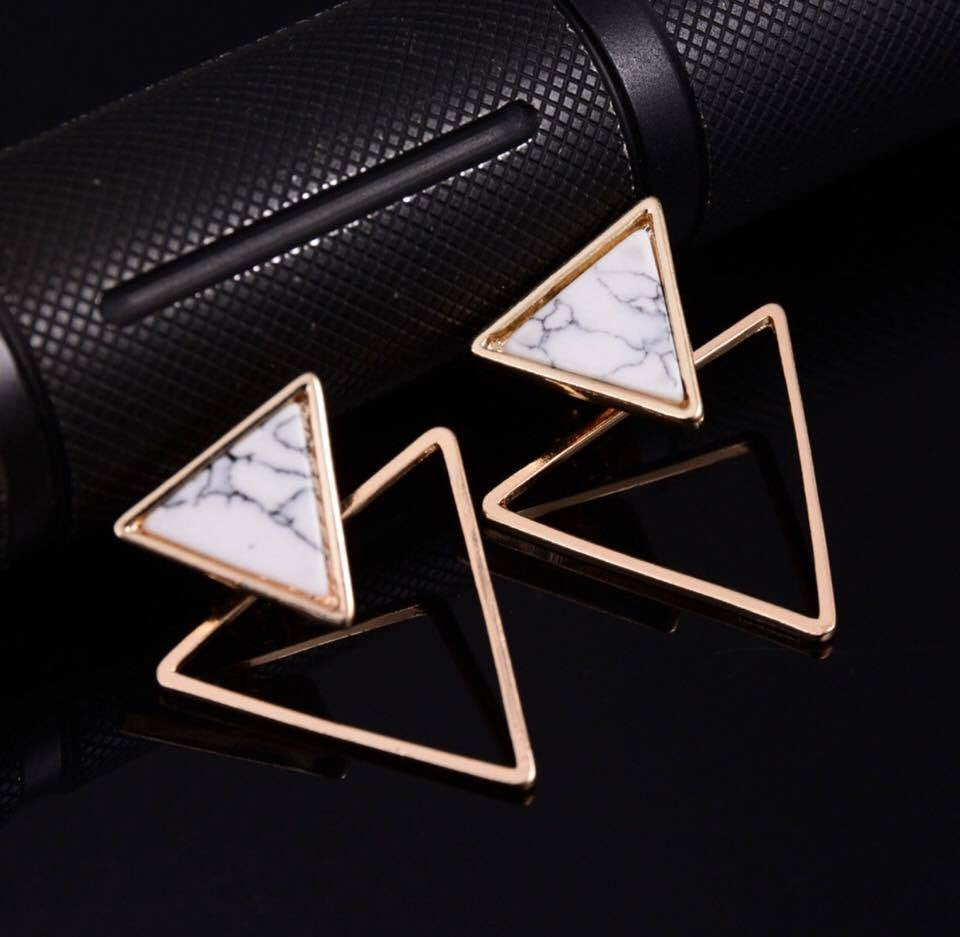 Stud Earrings Geometric Round/Square/Triangle Faux Marbled Stone