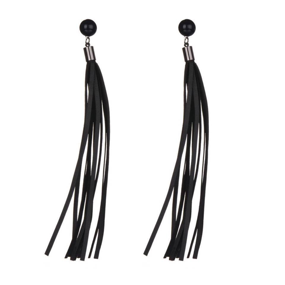 Brinco Franja Faux PU Leather Tassel Ethnic Handmade Long Drop Earrings