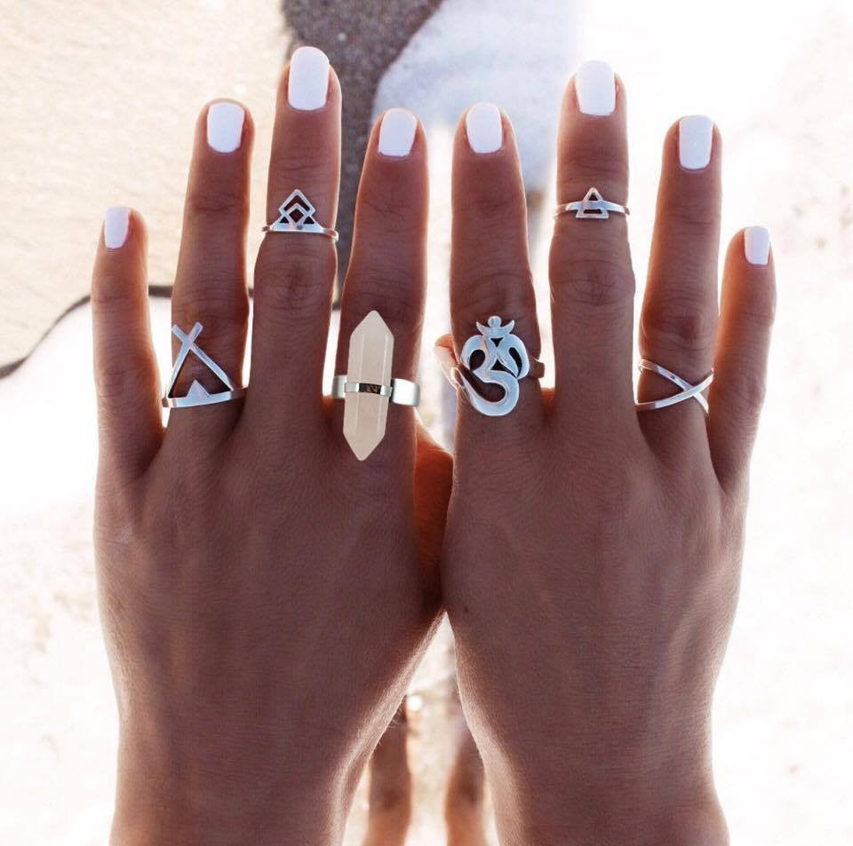 Retro Punk Ring Set Vintage Hollow Antique Silver Plated Lucky midi Rings 6PCS/Set