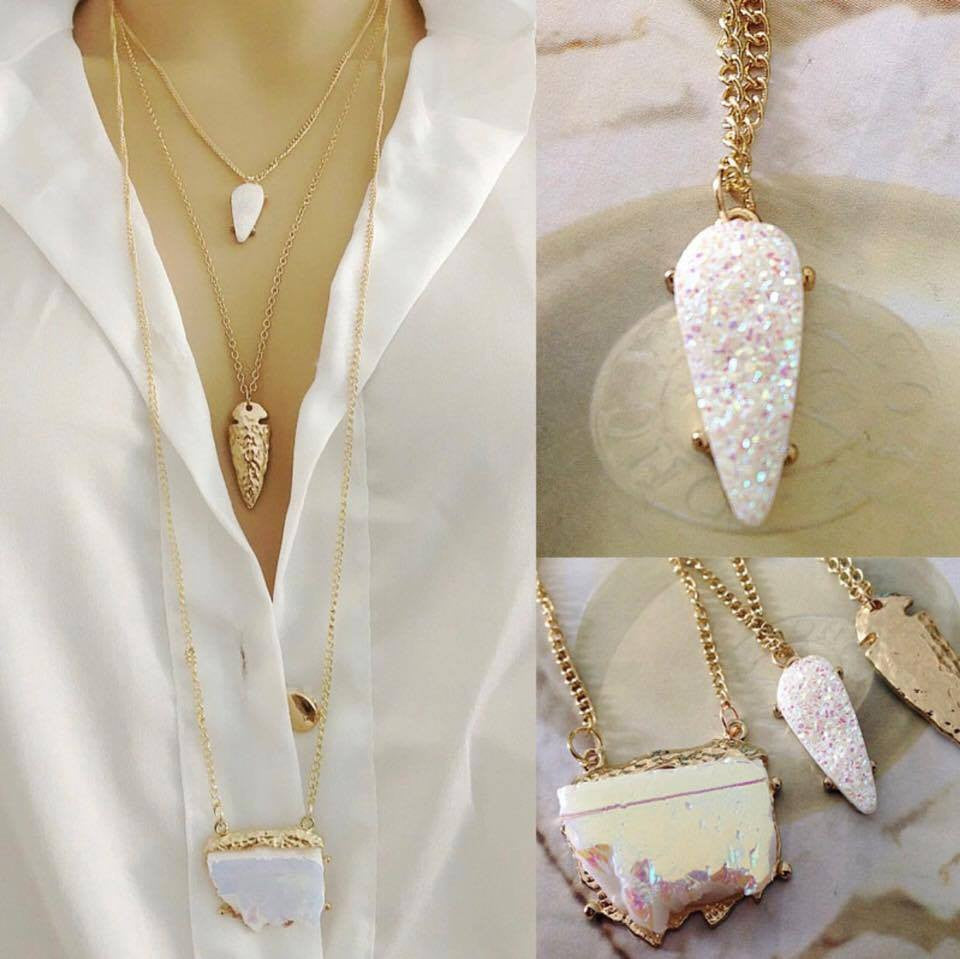 Three Multi Layer Neon Geometric Faux Stone Necklace