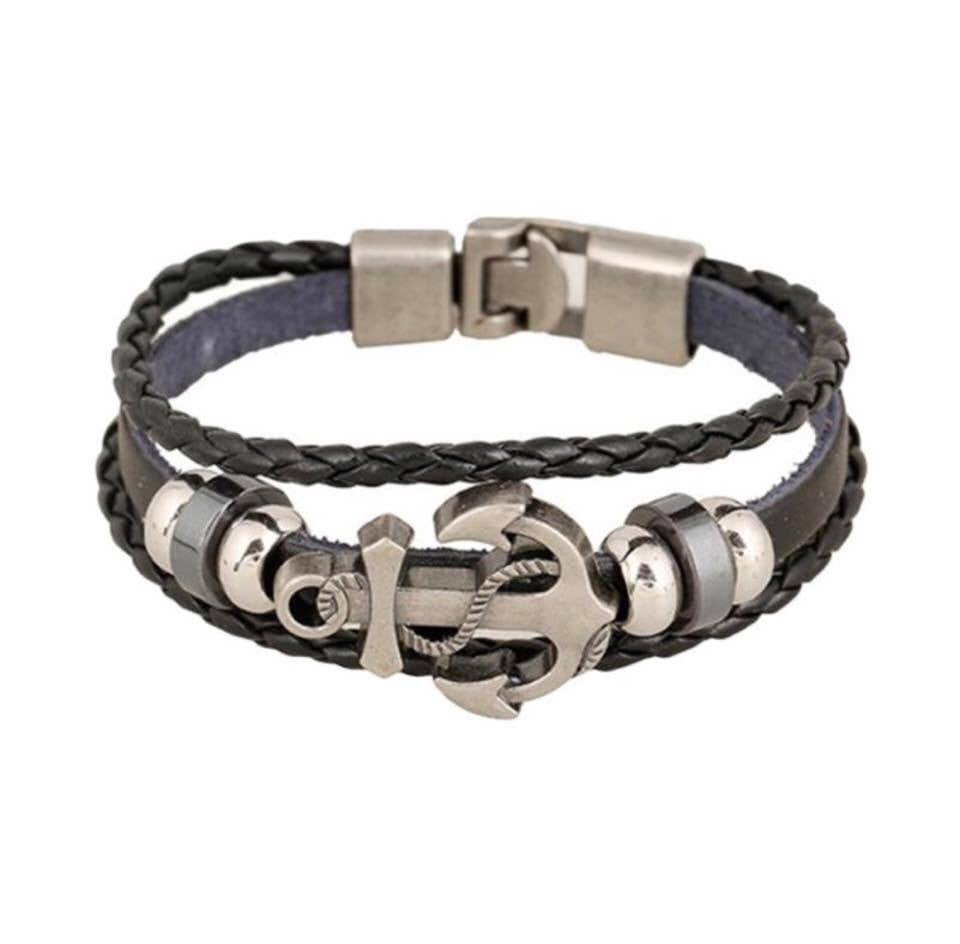 Men's Anchor Design Alloy Leather Rope Chain Bracelet High Quality