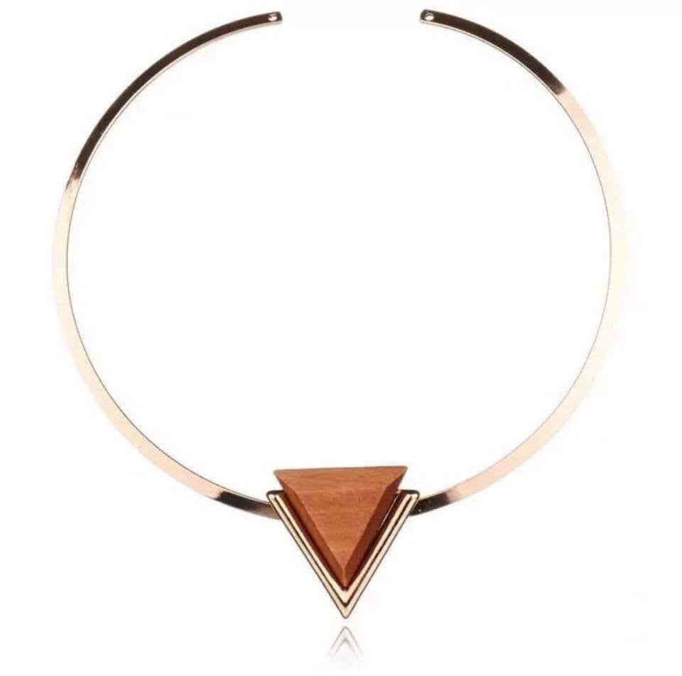 Gold Plated Adjustable Necklace With Triangle Wood Pendant