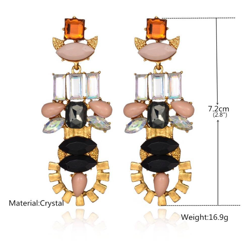 Bohemian Ethnic Gold Plated Shiny Colorful Crystal Long Drop Earrings