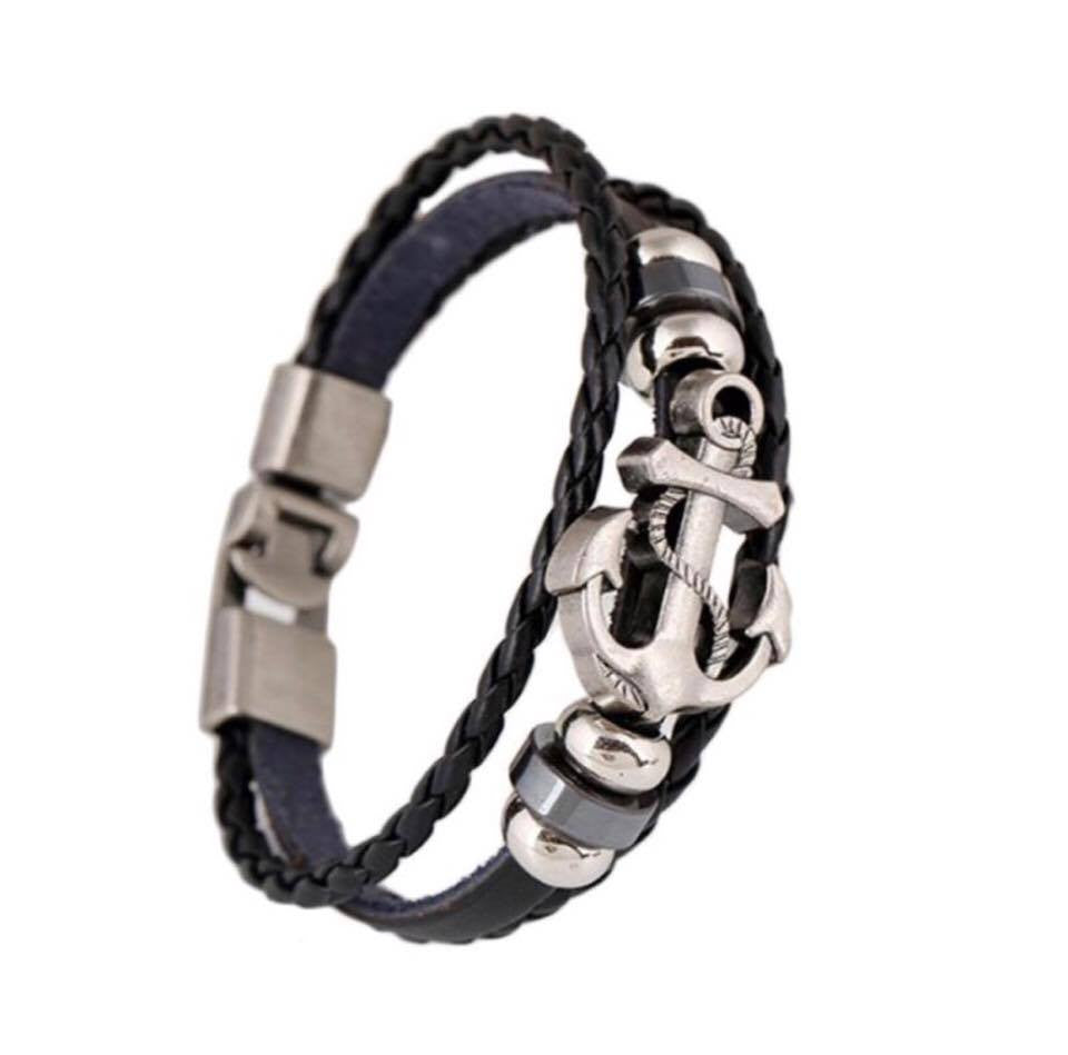 Men's Anchor Design Alloy Leather Rope Chain Bracelet High Quality