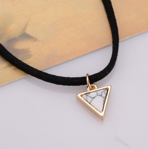 Punk Black Velvet Choker Necklace With Triangle Faux Stone