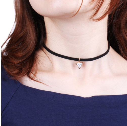 Punk Black Velvet Choker Necklace With Triangle Faux Stone