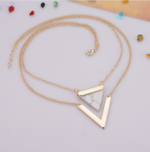 Geometric Triangle Faux Marble Stone Pendant