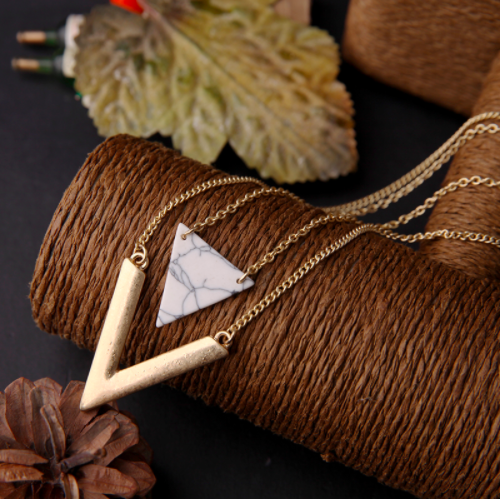 Geometric Triangle Faux Marble Stone Pendant